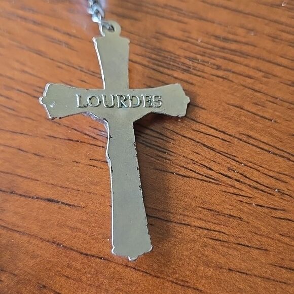 Crystal Rosary Clear Holy Land Necklace Cross Crucifix Catholic EAU De Lourdes - Picture 2 of 14